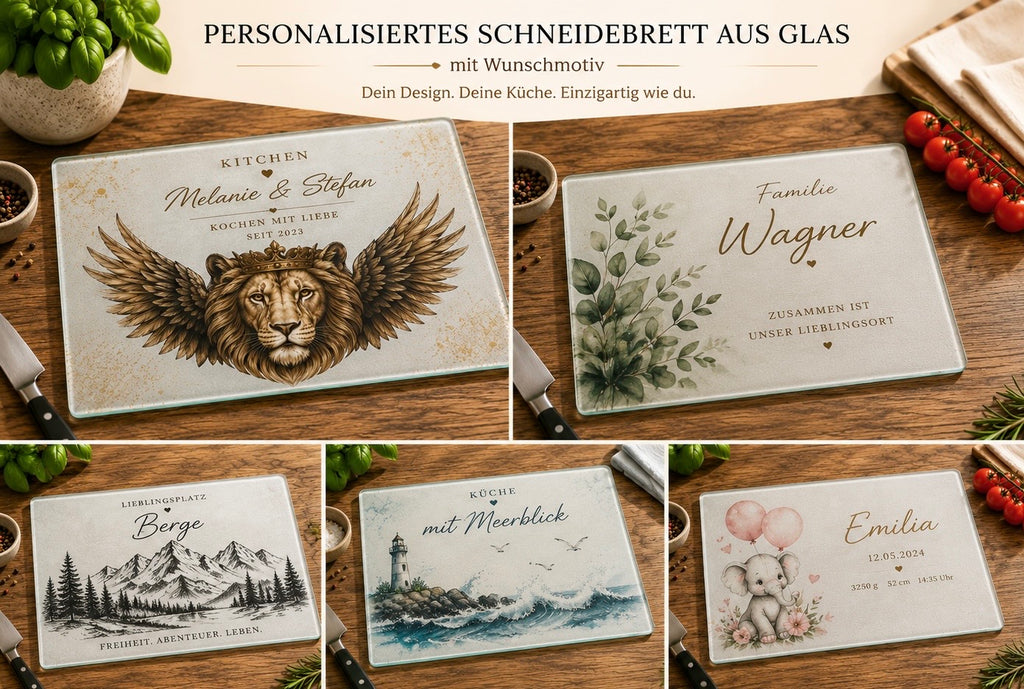 Personalisiertes Schneidebrett aus Glas  mit Wunschmotiv