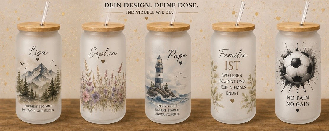 Personalisiertes Trinkglas mit Bambusdeckel  & Trinkhalm
