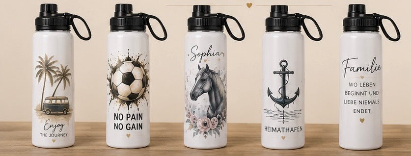 Personalisierte Edelstahl  Sportflasche 625 ml mit deinem Wunschmotiv