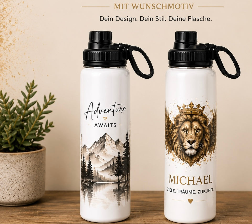 Personalisierte Edelstahl  Sportflasche 625 ml mit deinem Wunschmotiv
