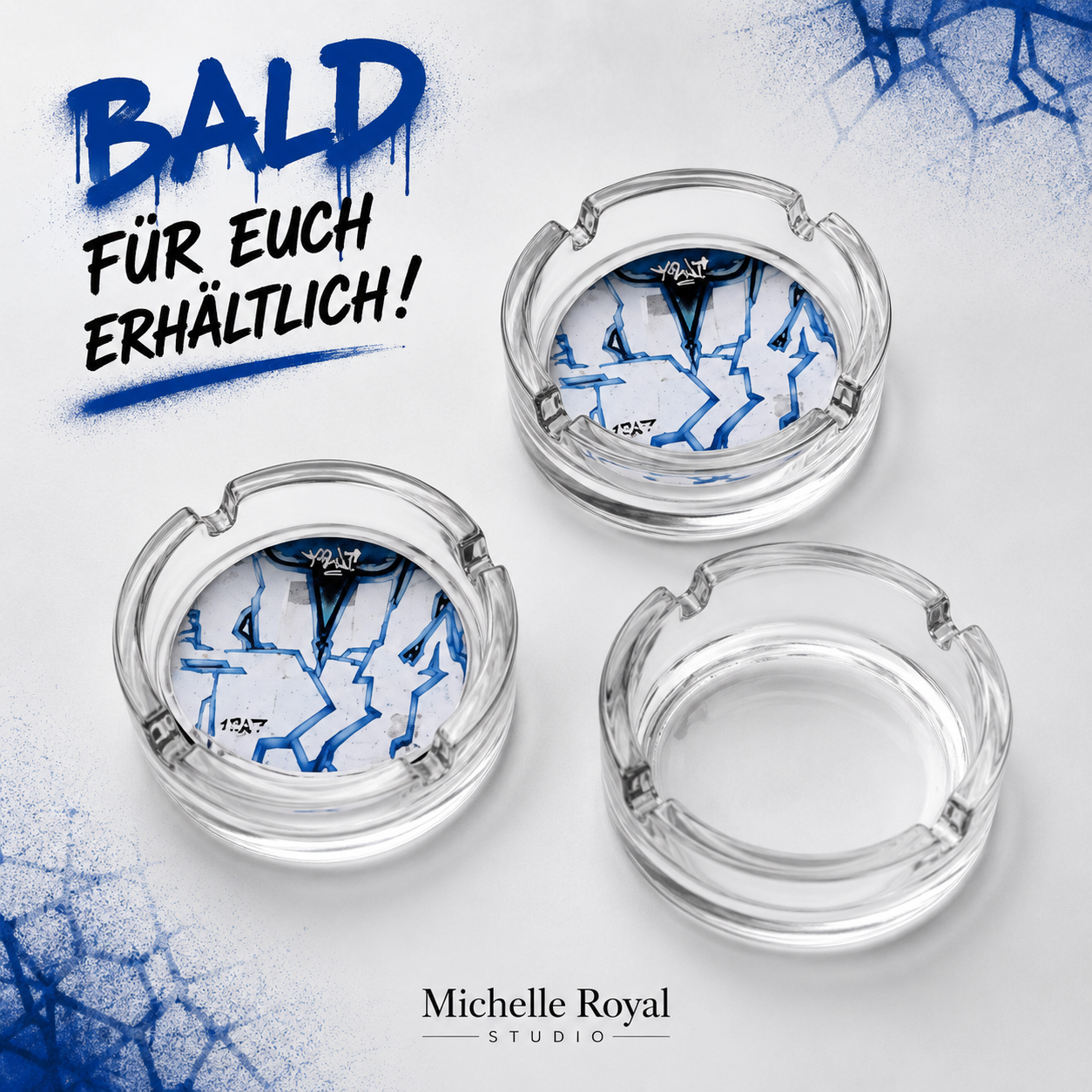 Glas Aschenbecher Graffiti Blue Edition